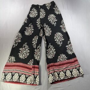 Free For Humanity Italy Wide Leg Palazzo Pants Floral Print Black Red Size S/M